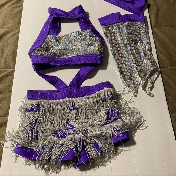 Custom Pleasers Glamorous dance costume purple sequin rhinestone fringe LC child - Picture 3 of 12